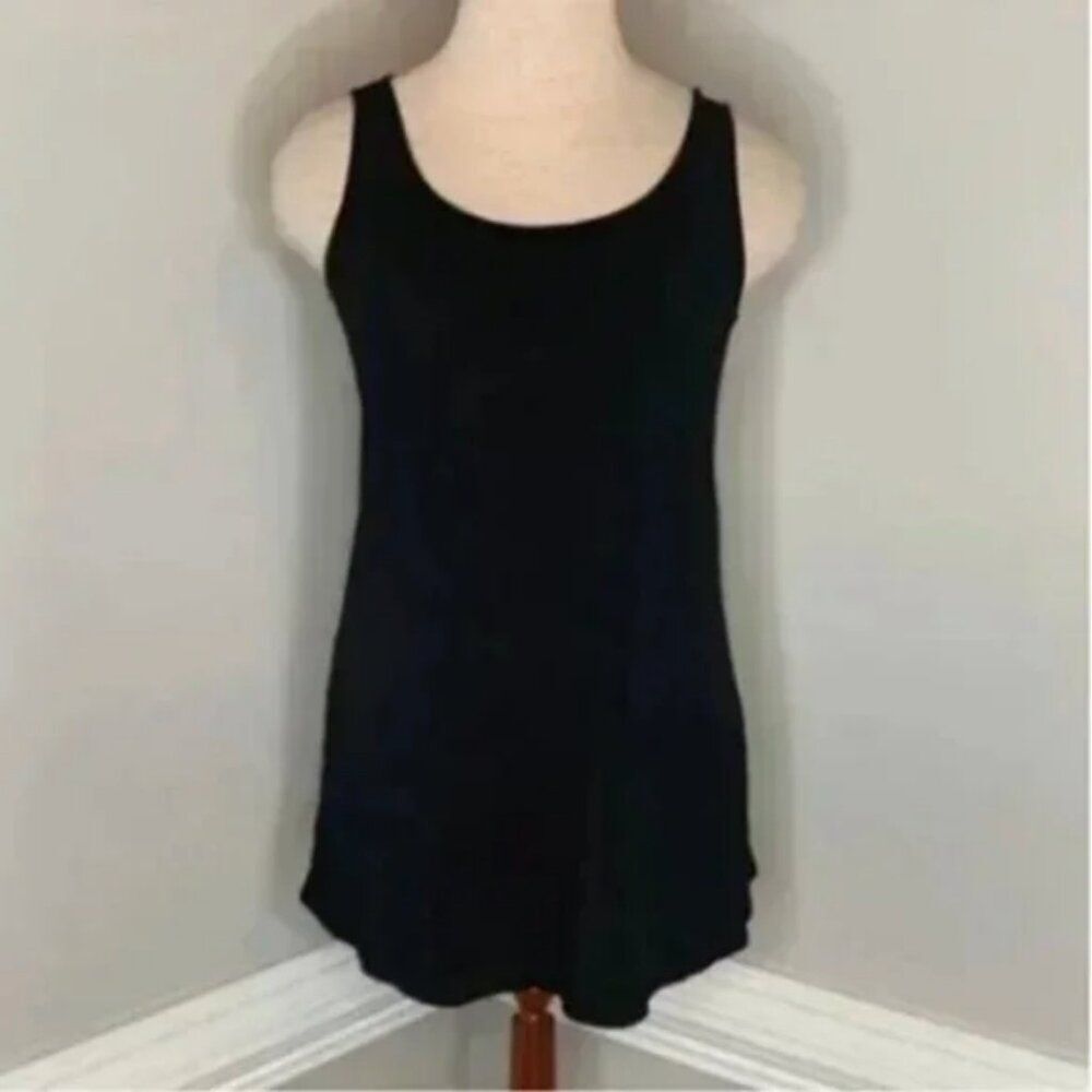 Eileen Fisher 100% Silk Scoop Neck Neutral Black Shell Tank Top Minimalist Small